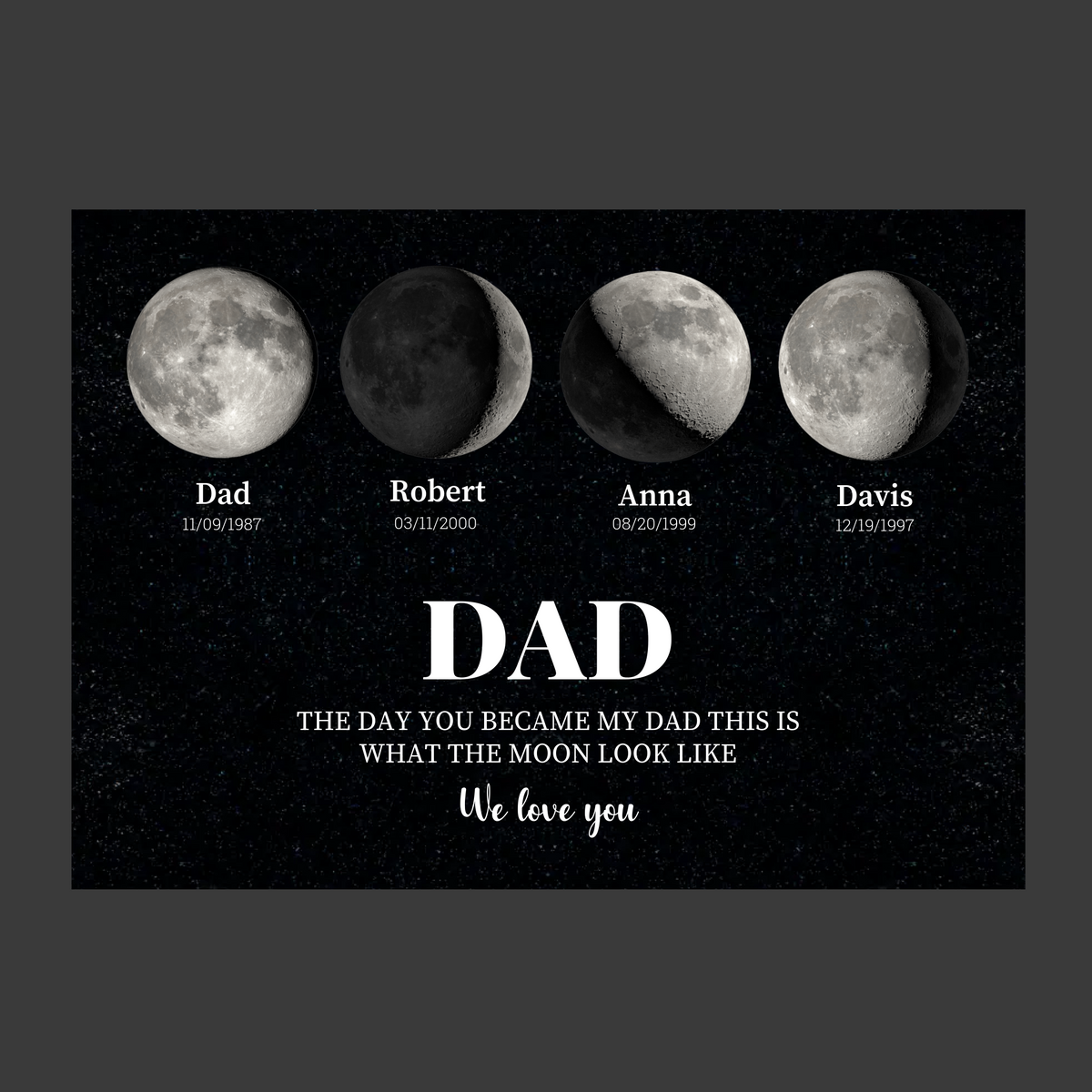 Mondphasen Poster Papa - Die Geburt deiner Kinder am Nachthimmel